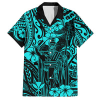 Hawaii King Kamehameha Family Matching Long Sleeve Bodycon Dress and Hawaiian Shirt Polynesian Pattern Turquoise Version LT01 Dad's Shirt - Short Sleeve Turquoise - Polynesian Pride