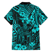 Hawaii King Kamehameha Family Matching Off Shoulder Maxi Dress and Hawaiian Shirt Polynesian Pattern Turquoise Version LT01 - Polynesian Pride