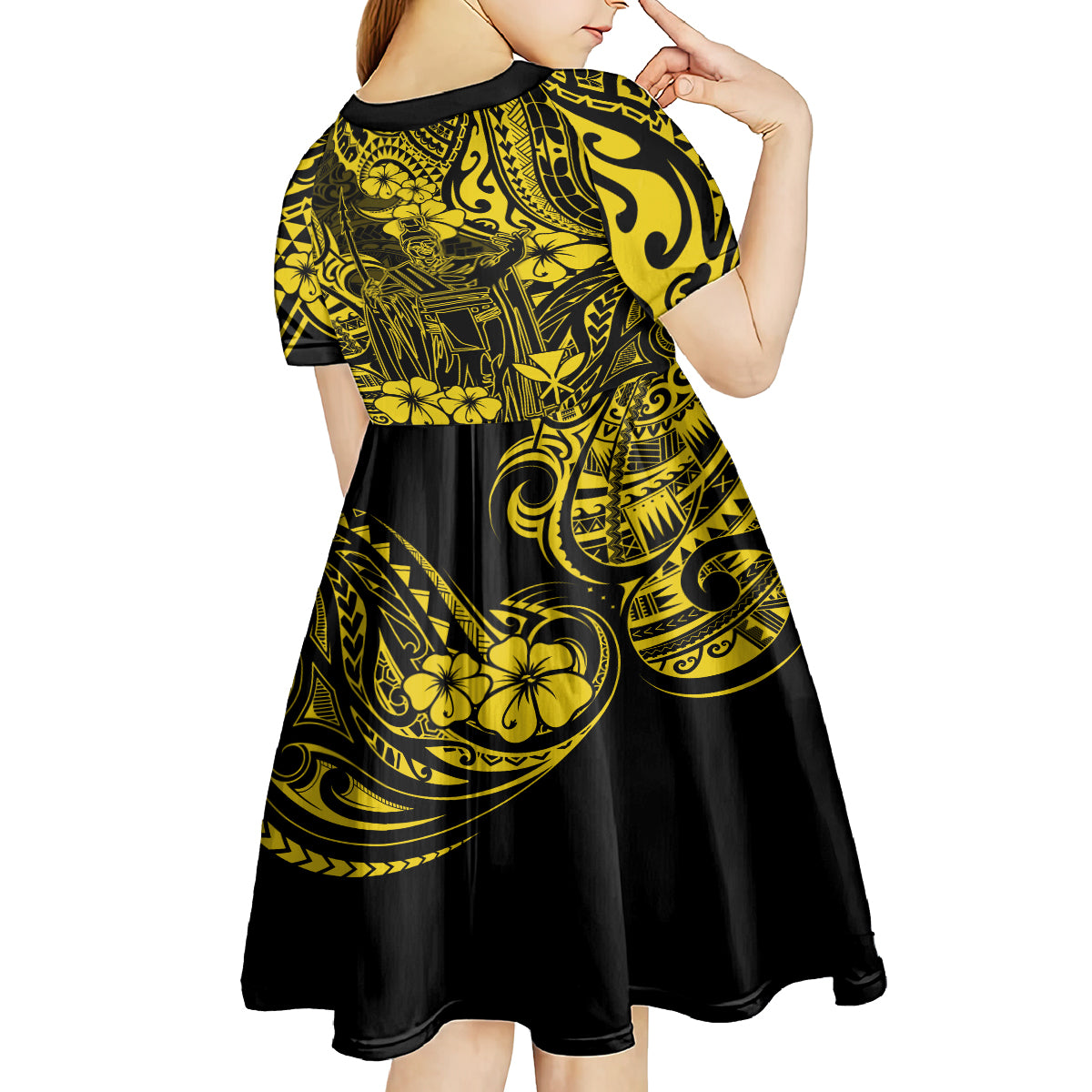 Hawaii King Kamehameha Kid Short Sleeve Dress Polynesian Pattern Yellow Version LT01 - Polynesian Pride