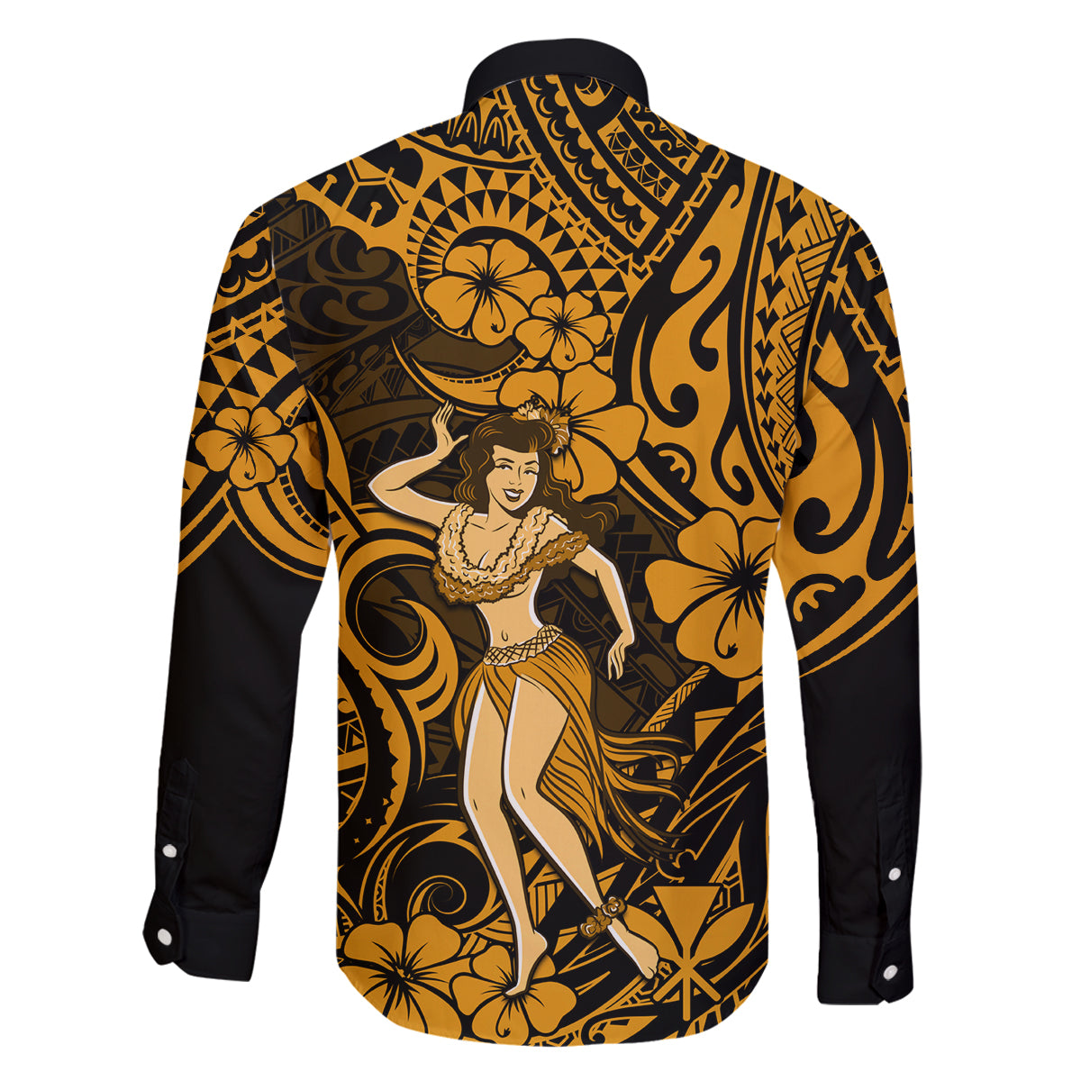 Hawaii Hula Girl Family Matching Tank Maxi Dress and Hawaiian Shirt Polynesian Pattern Gold Version LT01 - Polynesian Pride