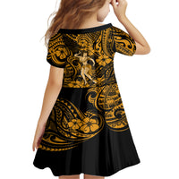 Hawaii Hula Girl Kid Short Sleeve Dress Polynesian Pattern Gold Version LT01 - Polynesian Pride