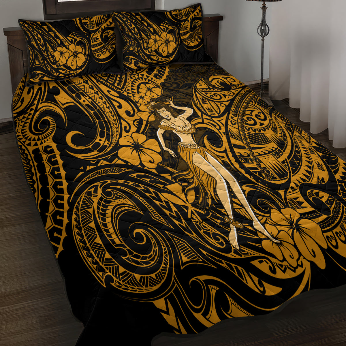 Hawaii Hula Girl Quilt Bed Set Polynesian Pattern Gold Version LT01 - Polynesian Pride