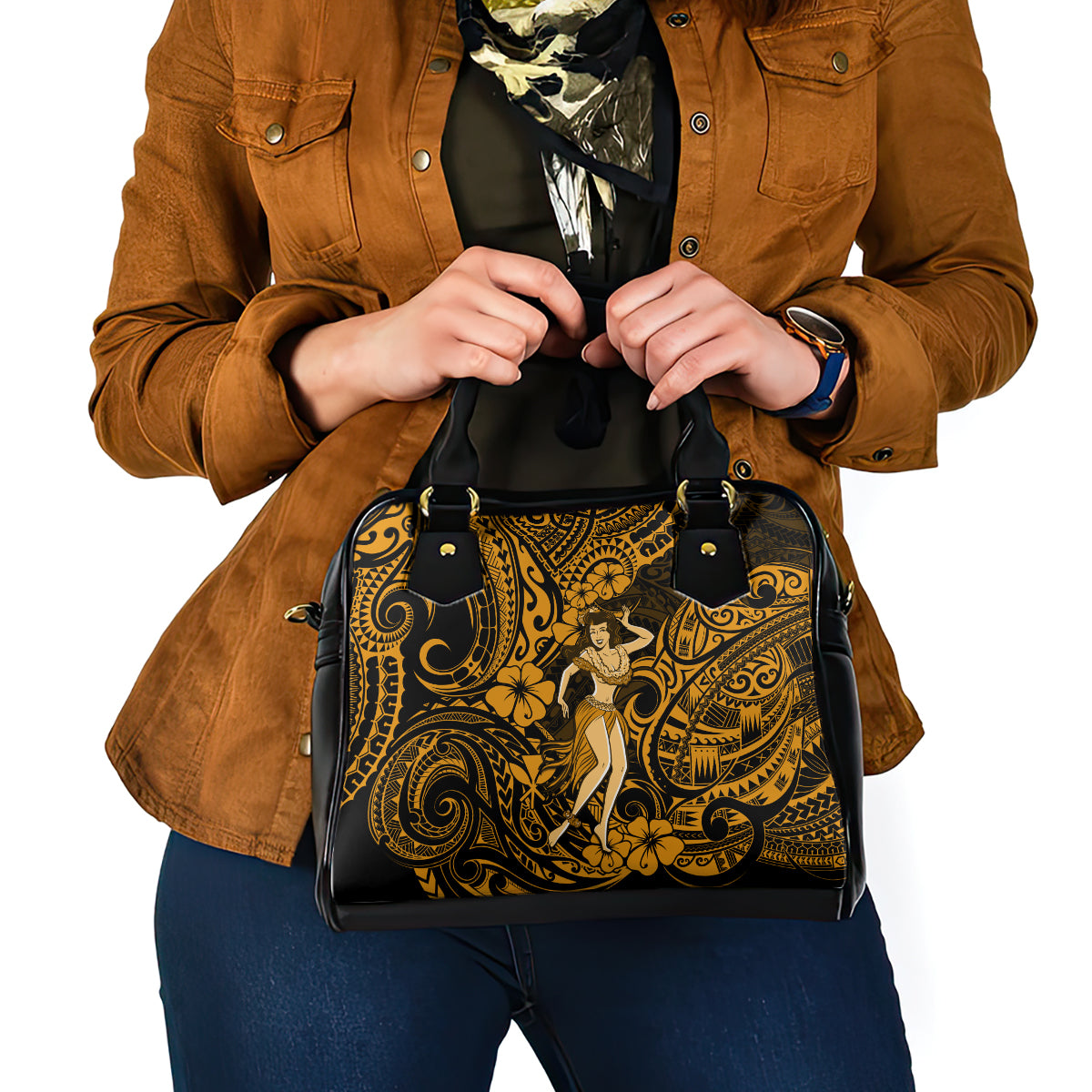 Hawaii Hula Girl Shoulder Handbag Polynesian Pattern Gold Version LT01 - Polynesian Pride
