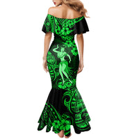 Hawaii Hula Girl Family Matching Mermaid Dress and Hawaiian Shirt Polynesian Pattern Green Version LT01 - Polynesian Pride