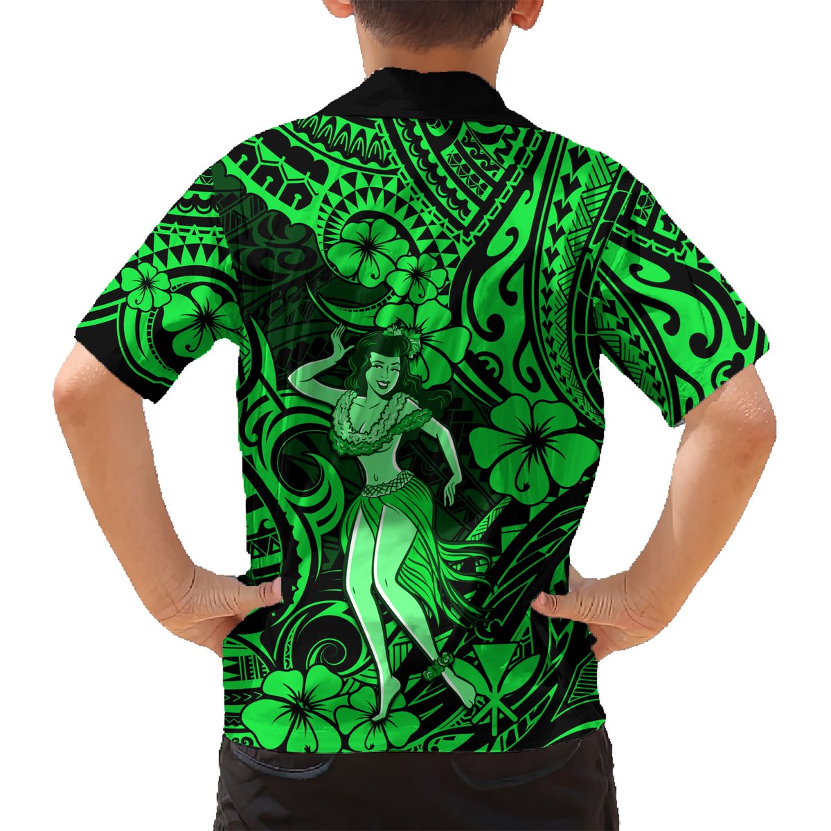 Hawaii Hula Girl Hawaiian Shirt Polynesian Pattern Green Version LT01 - Polynesian Pride