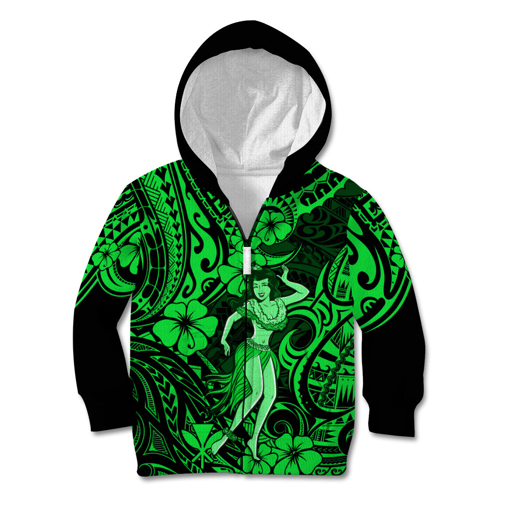 Hawaii Hula Girl Kid Hoodie Polynesian Pattern Green Version LT01 - Polynesian Pride