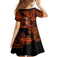 Hawaii Hula Girl Kid Short Sleeve Dress Polynesian Pattern Orange Version LT01 - Polynesian Pride