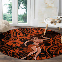 Hawaii Hula Girl Round Carpet Polynesian Pattern Orange Version LT01 - Polynesian Pride