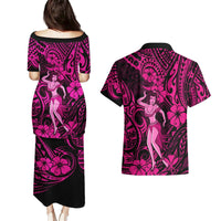 Hawaii Hula Girl Couples Matching Puletasi Dress and Hawaiian Shirt Polynesian Pattern Pink Version LT01 - Polynesian Pride