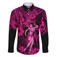 Hawaii Hula Girl Family Matching Off Shoulder Maxi Dress and Hawaiian Shirt Polynesian Pattern Pink Version LT01 Dad's Shirt - Long Sleeve Pink - Polynesian Pride