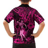 Hawaii Hula Girl Family Matching Off Shoulder Short Dress and Hawaiian Shirt Polynesian Pattern Pink Version LT01 - Polynesian Pride