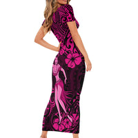 Hawaii Hula Girl Short Sleeve Bodycon Dress Polynesian Pattern Pink Version LT01 - Polynesian Pride