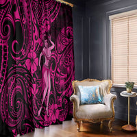 Hawaii Hula Girl Window Curtain Polynesian Pattern Pink Version LT01 Hooks Pink - Polynesian Pride