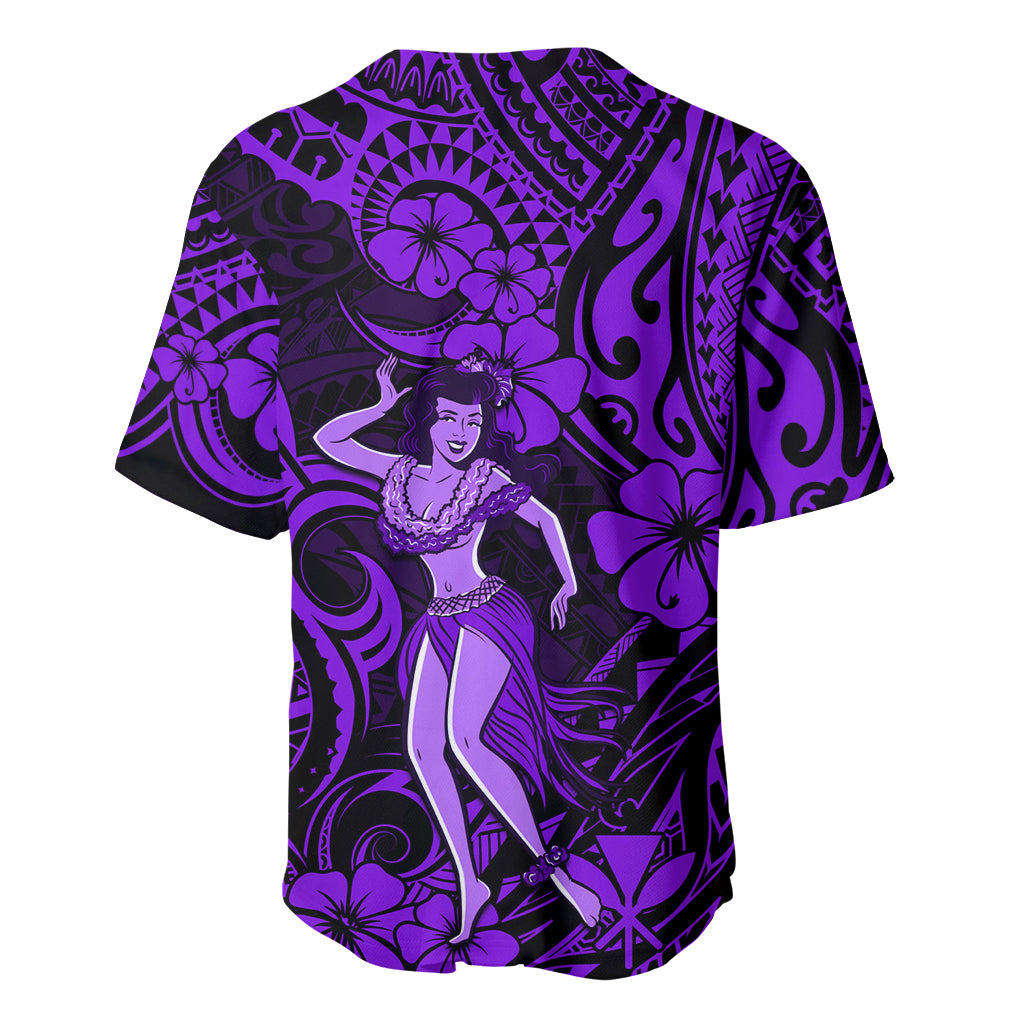 Hawaii Hula Girl Baseball Jersey Hibiscus Hawaii Tribal Tattoo Purple Version LT01 - Polynesian Pride
