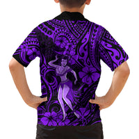 Hawaii Hula Girl Kid Hawaiian Shirt Hibiscus Hawaii Tribal Tattoo Purple Version LT01 - Polynesian Pride