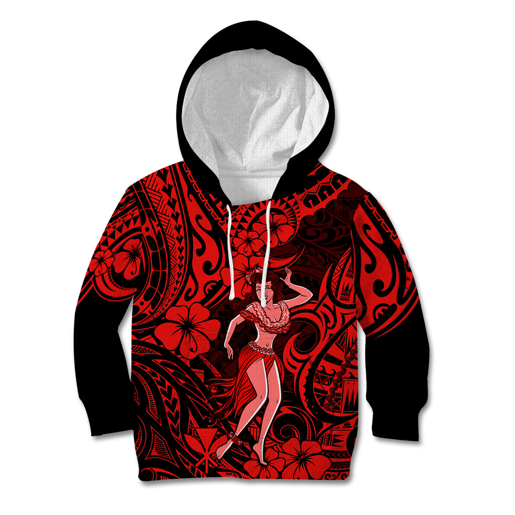 Hawaii Hula Girl Kid Hoodie Hibiscus Hawaii Tribal Tattoo Red Version LT01 Red - Polynesian Pride