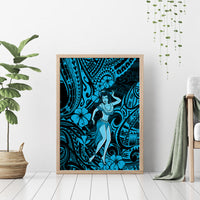 Hawaii Hula Girl Canvas Wall Art Hibiscus Hawaii Tribal Tattoo Sky Blue Version LT01 - Polynesian Pride
