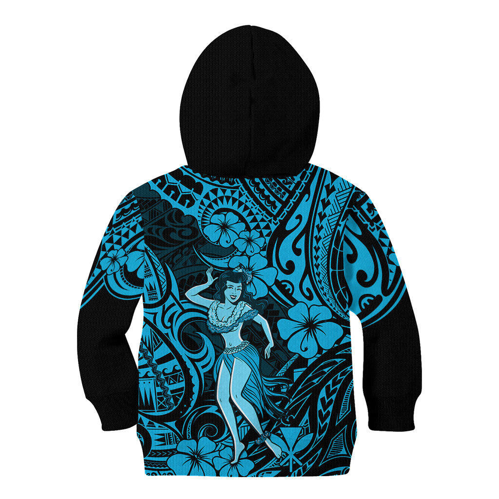 Hawaii Hula Girl Kid Hoodie Hibiscus Hawaii Tribal Tattoo Sky Blue Version LT01 - Polynesian Pride