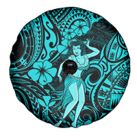 Hawaii Hula Girl Spare Tire Cover Hibiscus Hawaii Tribal Tattoo Turquoise Version LT01 - Polynesian Pride
