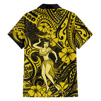 Hawaii Hula Girl Family Matching Off Shoulder Short Dress and Hawaiian Shirt Hibiscus Hawaii Tribal Tattoo Yellow Version LT01 - Polynesian Pride