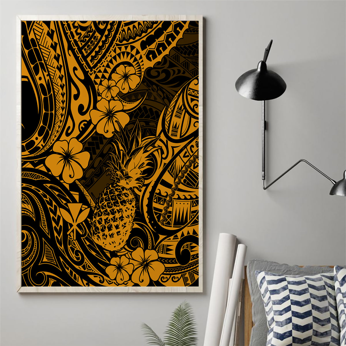 Hawaii Pineapple Canvas Wall Art Paradise Flowers Pacific With Gold Polynesian Tribal LT01 - Polynesian Pride