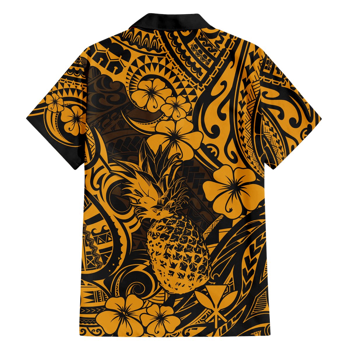 Hawaii Pineapple Hawaiian Shirt Paradise Flowers Pacific With Gold Polynesian Tribal LT01 - Polynesian Pride