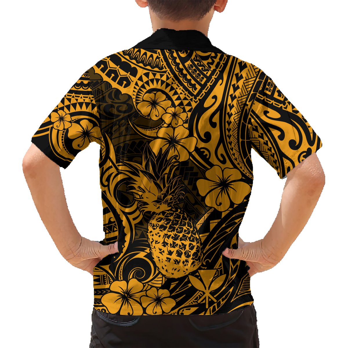Hawaii Pineapple Hawaiian Shirt Paradise Flowers Pacific With Gold Polynesian Tribal LT01 - Polynesian Pride