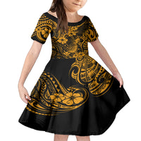 Hawaii Pineapple Kid Short Sleeve Dress Paradise Flowers Pacific With Gold Polynesian Tribal LT01 KID Gold - Polynesian Pride