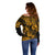 Hawaii Pineapple Off Shoulder Sweater Paradise Flowers Pacific With Gold Polynesian Tribal LT01 - Polynesian Pride