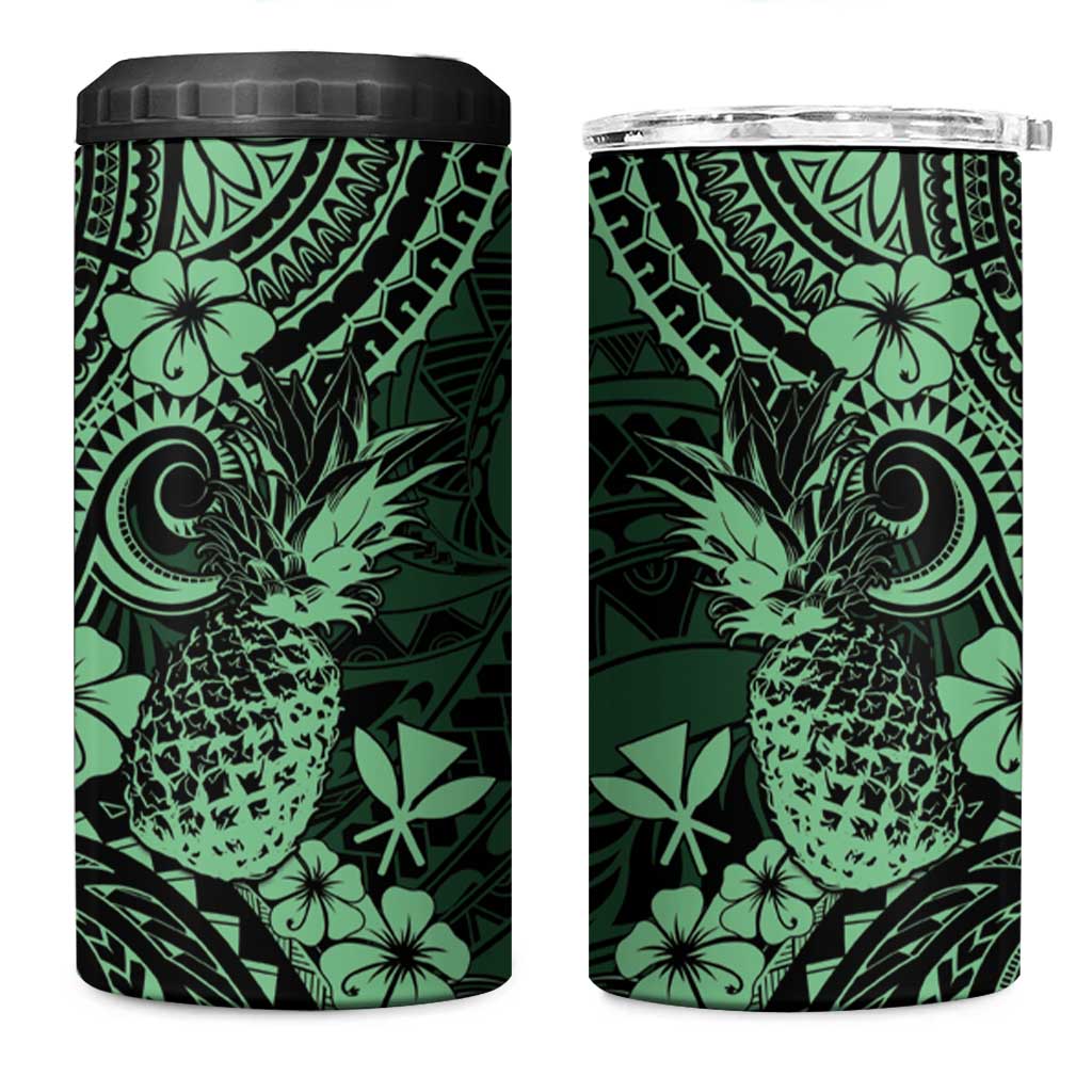 Hawaii Pineapple 4 in 1 Can Cooler Tumbler Paradise Flowers Pacific With Green Polynesian Tribal LT01 One Size: 16 oz Green - Polynesian Pride