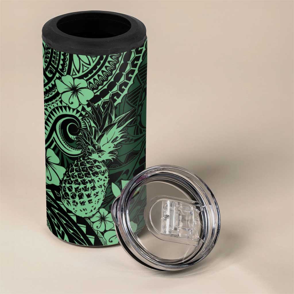 Hawaii Pineapple 4 in 1 Can Cooler Tumbler Paradise Flowers Pacific With Green Polynesian Tribal LT01 - Polynesian Pride