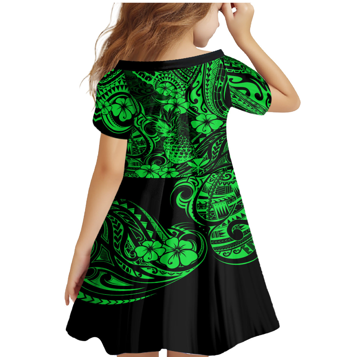 Hawaii Pineapple Family Matching Mermaid Dress and Hawaiian Shirt Paradise Flowers Pacific With Green Polynesian Tribal LT01 - Polynesian Pride