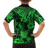 Hawaii Pineapple Family Matching Puletasi Dress and Hawaiian Shirt Paradise Flowers Pacific With Green Polynesian Tribal LT01 - Polynesian Pride