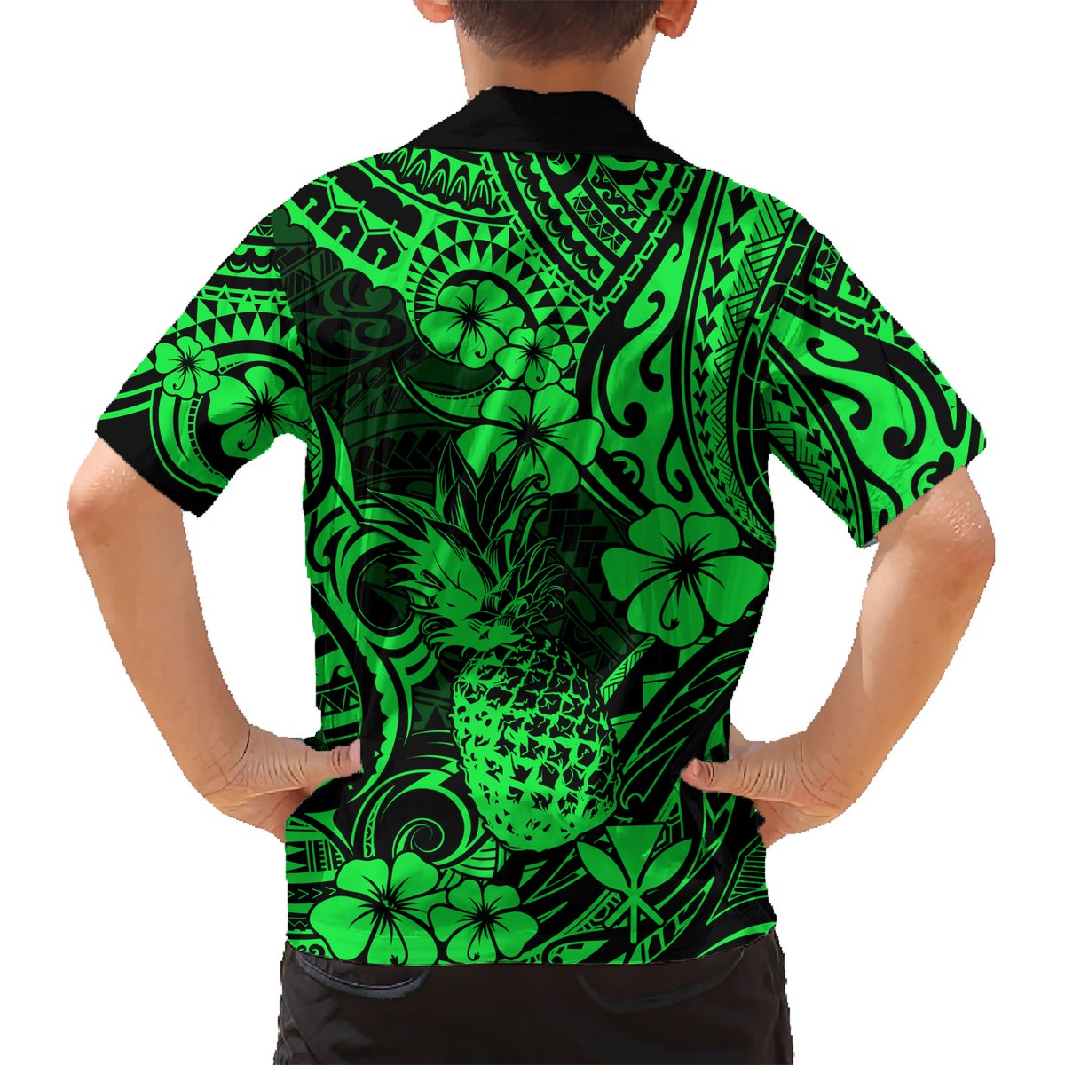 Hawaii Pineapple Hawaiian Shirt Paradise Flowers Pacific With Green Polynesian Tribal LT01 - Polynesian Pride