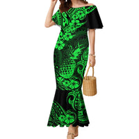 Hawaii Pineapple Mermaid Dress Paradise Flowers Pacific With Green Polynesian Tribal LT01 Women Green - Polynesian Pride