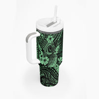 Hawaii Pineapple Tumbler With Handle Paradise Flowers Pacific With Green Polynesian Tribal