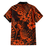 Hawaii Pineapple Family Matching Off Shoulder Short Dress and Hawaiian Shirt Paradise Flowers Pacific With Orange Polynesian Tribal LT01 - Polynesian Pride