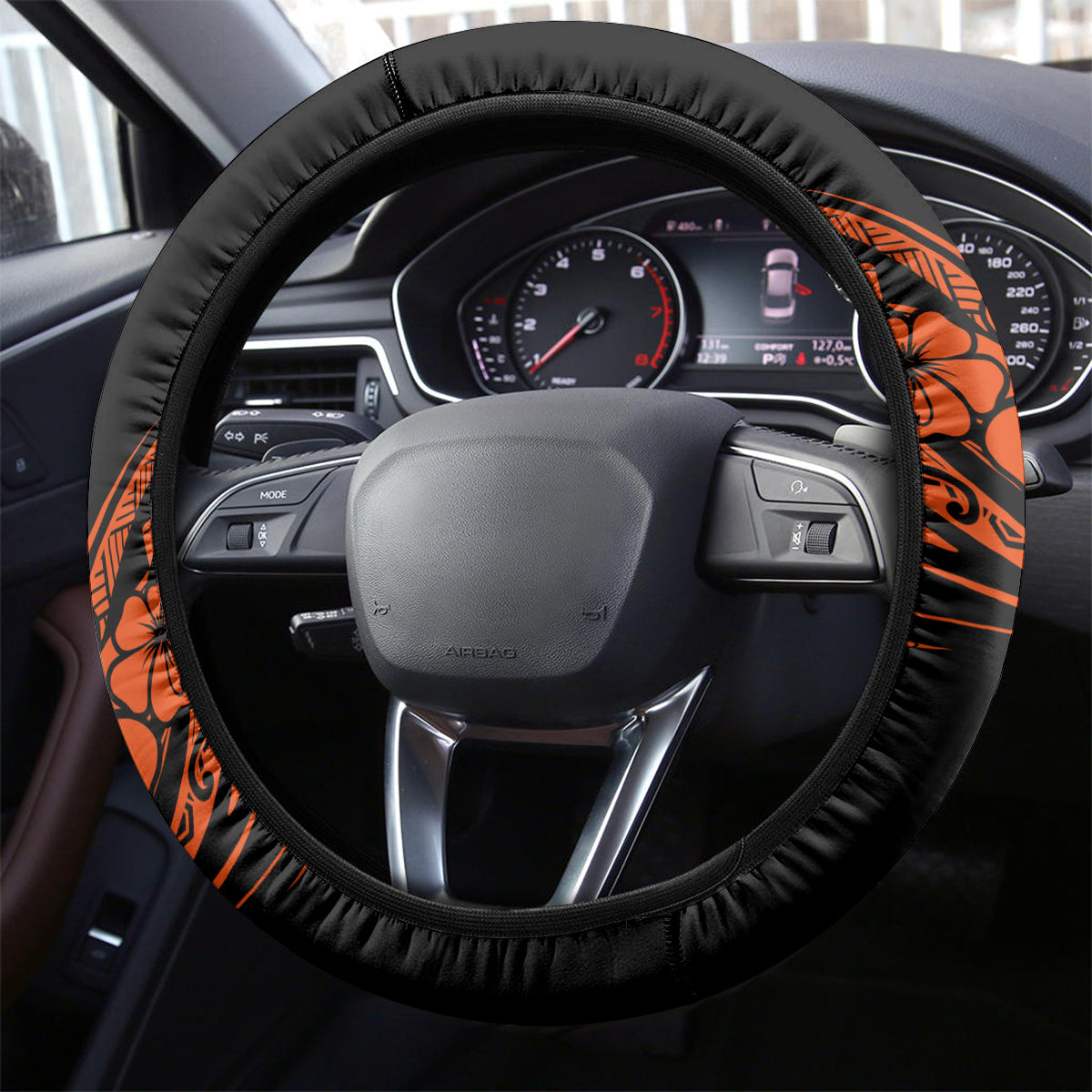 Hawaii Pineapple Steering Wheel Cover Paradise Flowers Pacific With Orange Polynesian Tribal