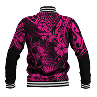 Hawaii Pineapple Baseball Jacket Paradise Flowers Pacific With Pink Polynesian Tribal LT01 - Polynesian Pride