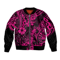 Hawaii Pineapple Bomber Jacket Paradise Flowers Pacific With Pink Polynesian Tribal LT01 Unisex Pink - Polynesian Pride