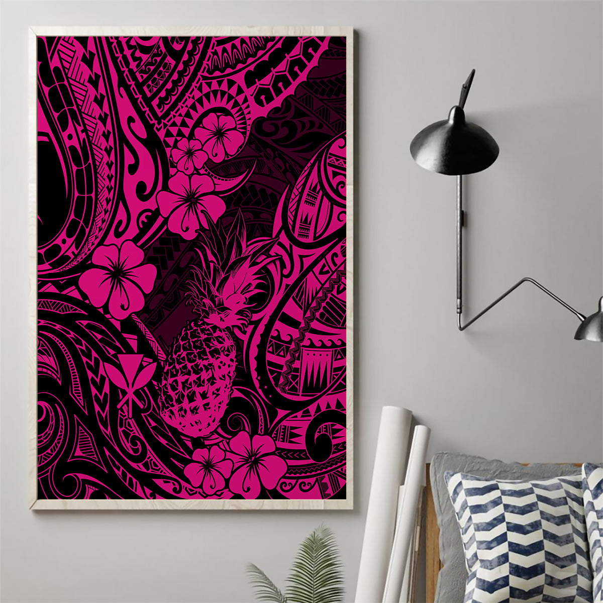 Hawaii Pineapple Canvas Wall Art Paradise Flowers Pacific With Pink Polynesian Tribal LT01 - Polynesian Pride