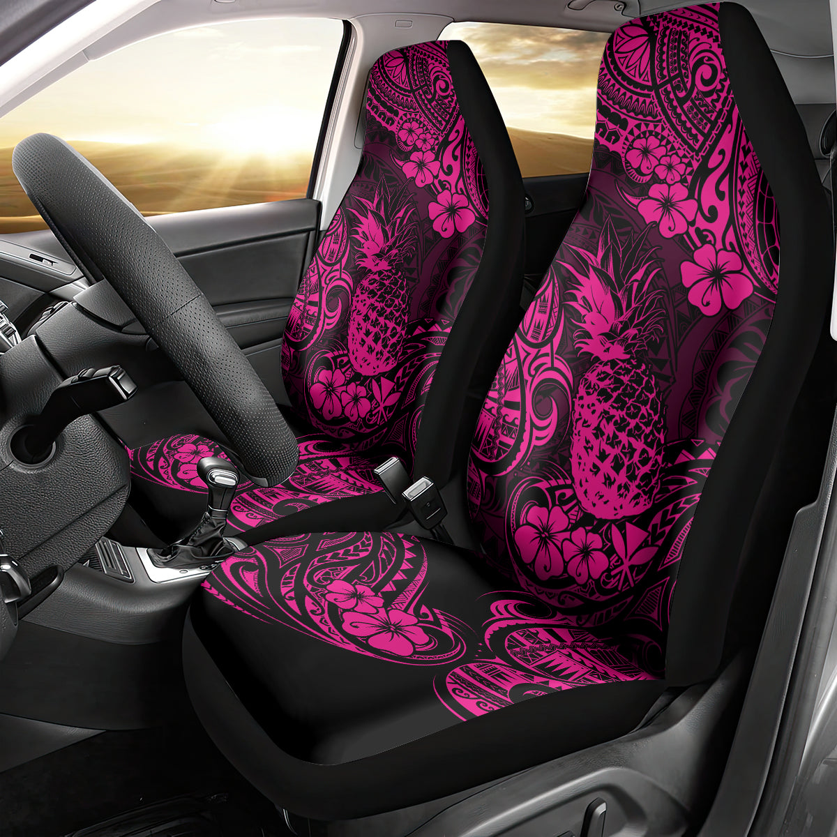 Hawaii Pineapple Car Seat Cover Paradise Flowers Pacific With Pink Polynesian Tribal LT01 - Polynesian Pride