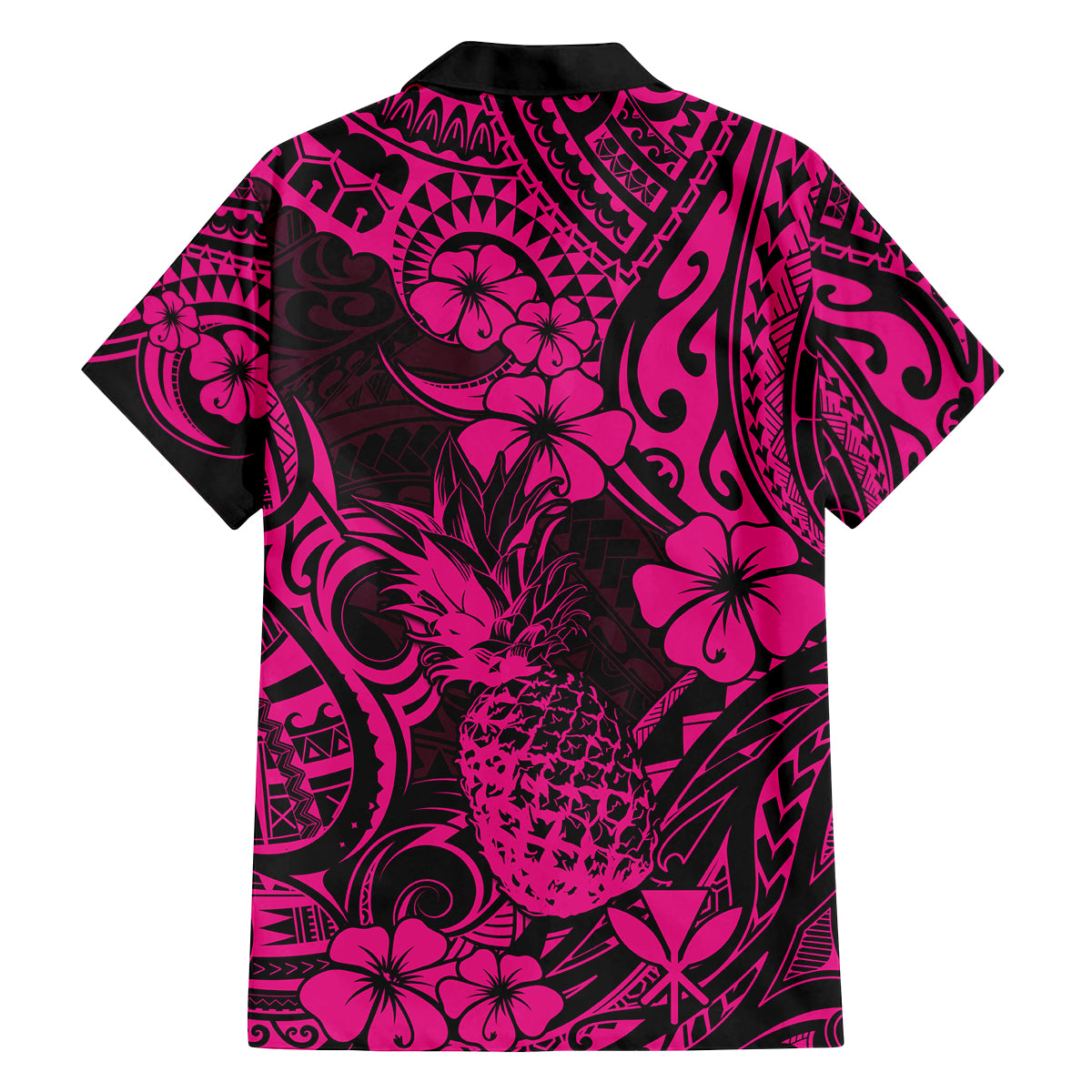 Hawaii Pineapple Family Matching Off Shoulder Short Dress and Hawaiian Shirt Paradise Flowers Pacific With Pink Polynesian Tribal LT01 - Polynesian Pride
