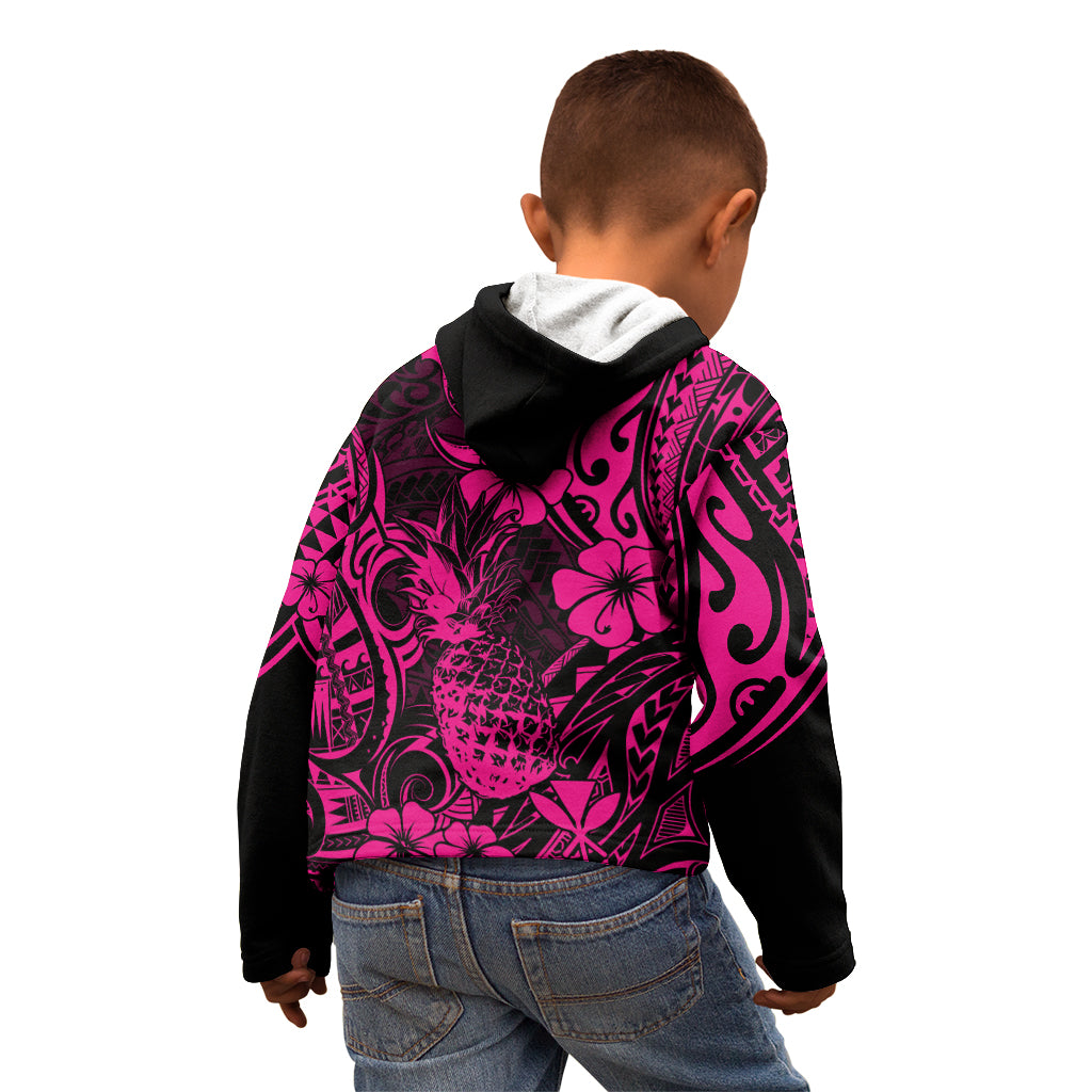 Hawaii Pineapple Kid Hoodie Paradise Flowers Pacific With Pink Polynesian Tribal LT01 - Polynesian Pride