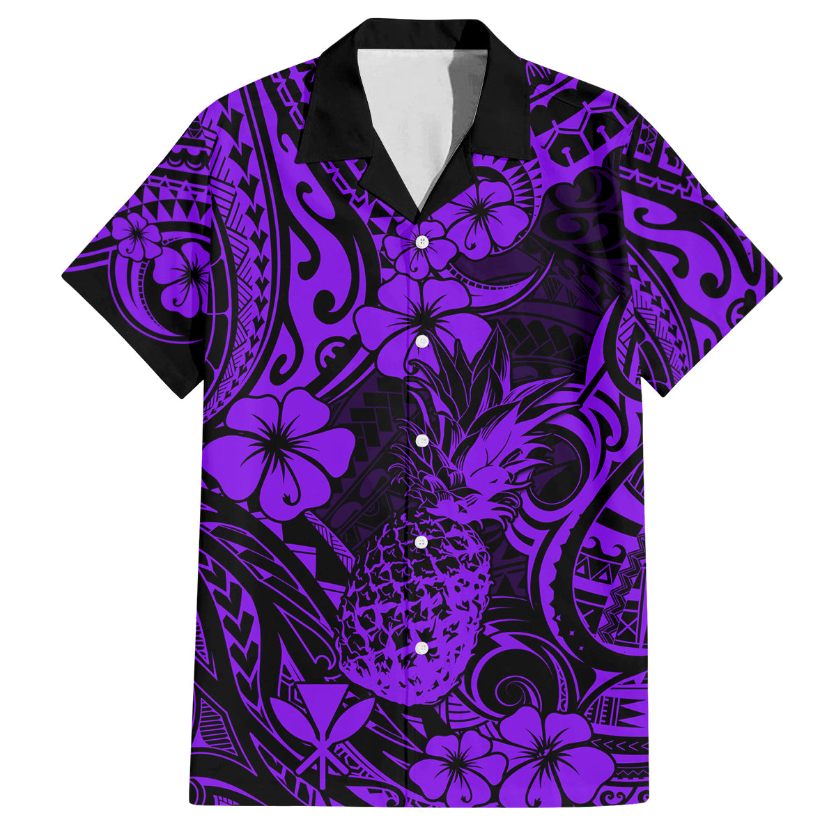 Hawaii Pineapple Family Matching Off Shoulder Long Sleeve Dress and Hawaiian Shirt Polynesian Pattern Purple Version LT01 Dad's Shirt - Short Sleeve Purple - Polynesian Pride