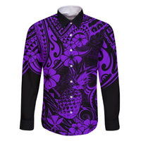 Hawaii Pineapple Family Matching Tank Maxi Dress and Hawaiian Shirt Polynesian Pattern Purple Version LT01 Dad's Shirt - Long Sleeve Purple - Polynesian Pride