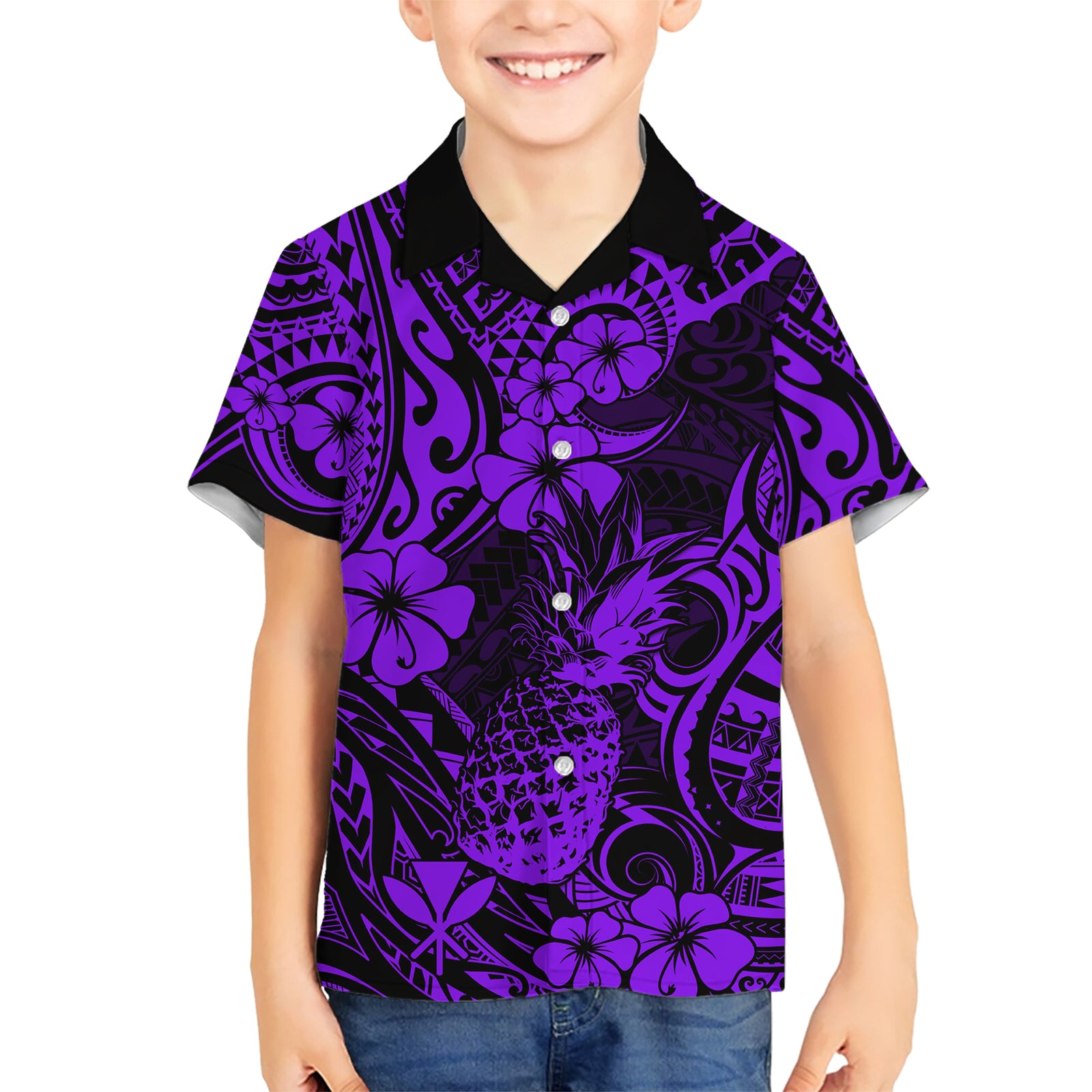 Hawaii Pineapple Kid Hawaiian Shirt Polynesian Pattern Purple Version LT01 Kid Purple - Polynesian Pride