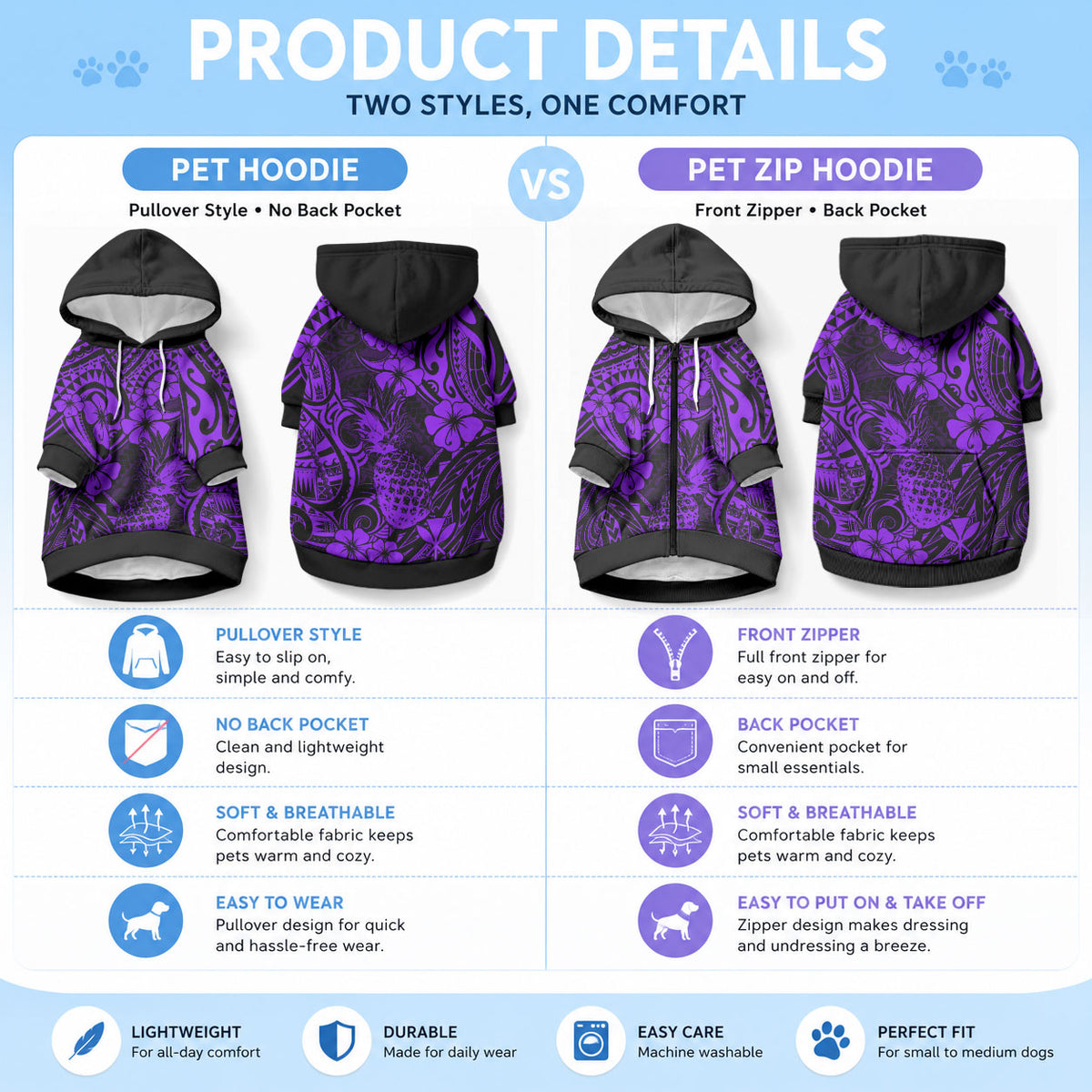 Hawaii Pineapple Pet Hoodie Polynesian Pattern Purple Version LT01 - Polynesian Pride