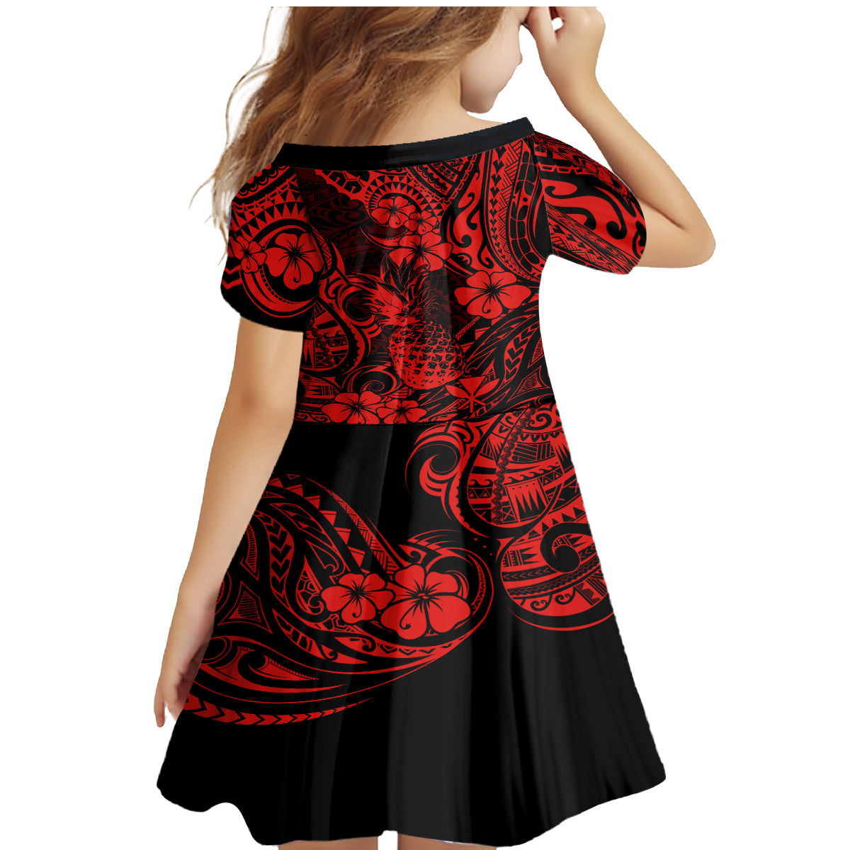 Hawaii Pineapple Family Matching Mermaid Dress and Hawaiian Shirt Polynesian Pattern Red Version LT01 - Polynesian Pride