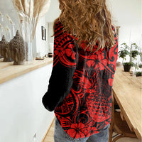 Hawaii Pineapple Women Casual Shirt Polynesian Pattern Red Version LT01 - Polynesian Pride